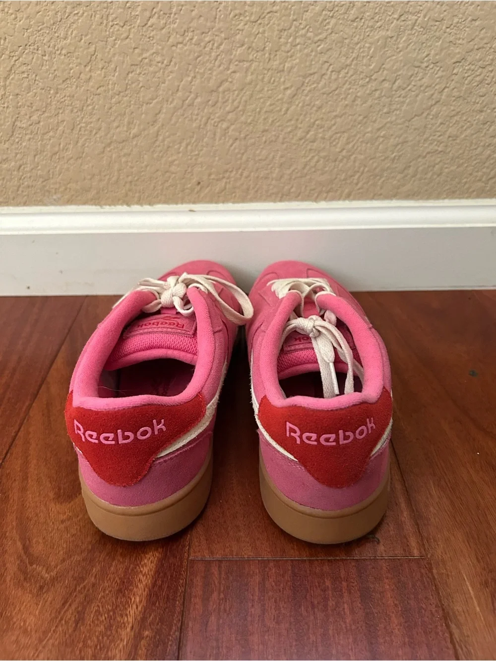 Reebok Pink Suede Low-Top Sneakers with White Accents